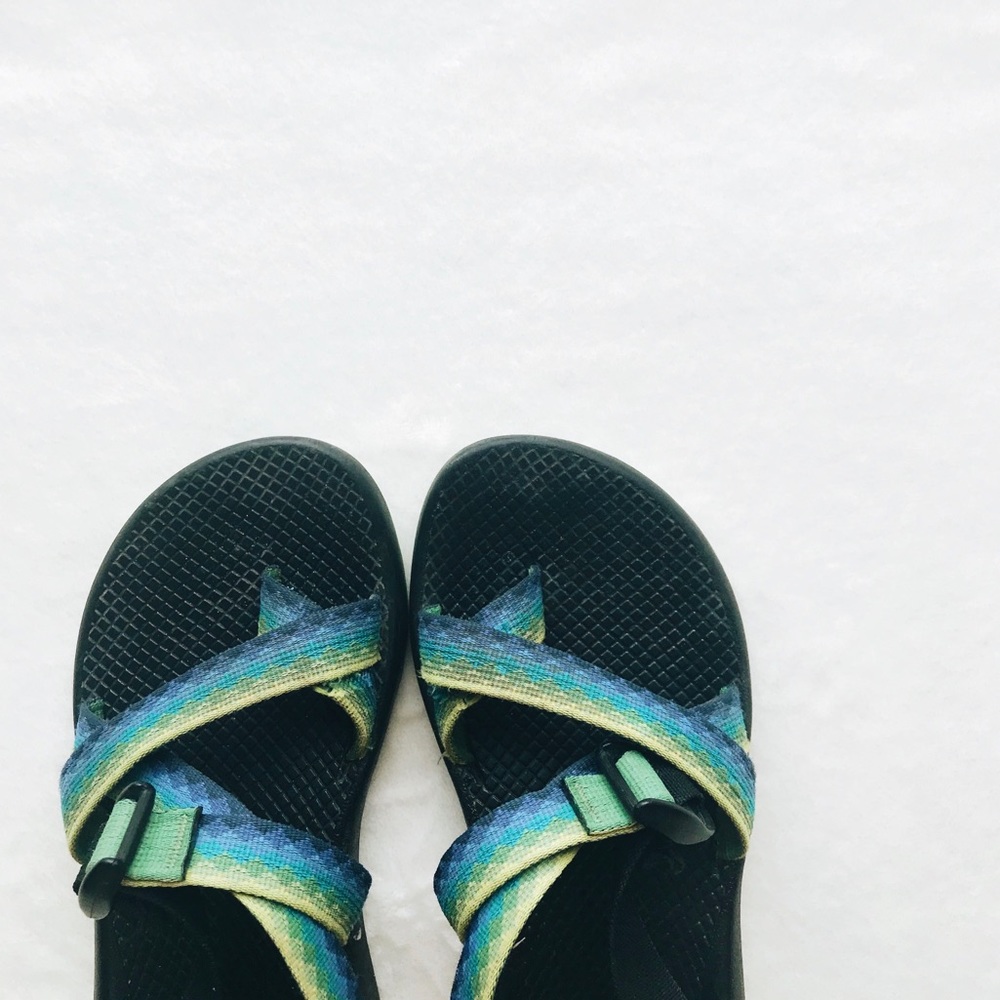 Green and Blue Chacos